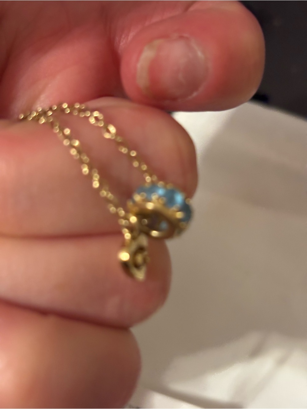 Coach Gold Chain Necklace with Blue Rhinestone Ring Pendant W/Dusty